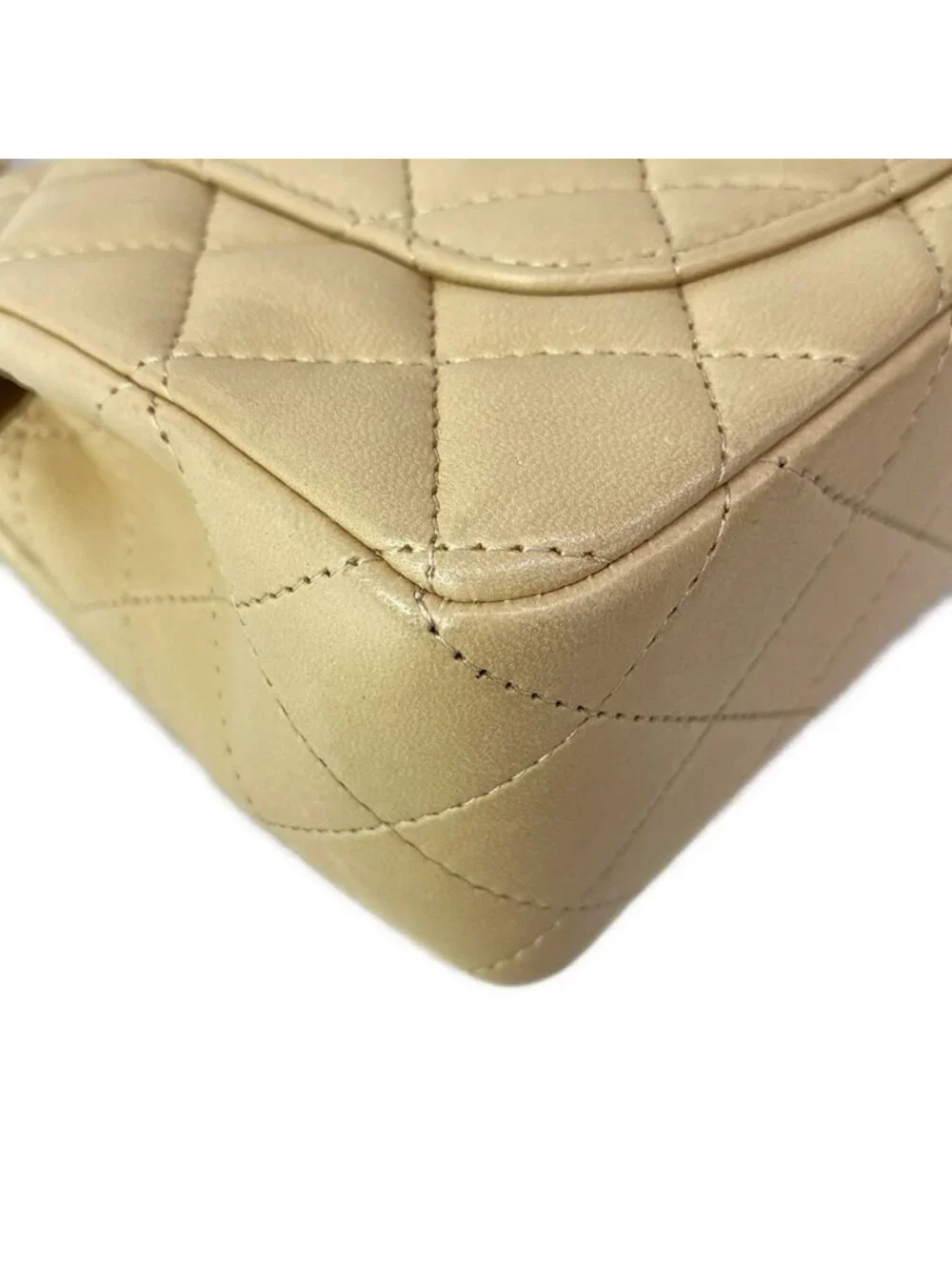 Chanel Shoulder Bag Mini Quilted Beige Matte Togo Chain Lambskin